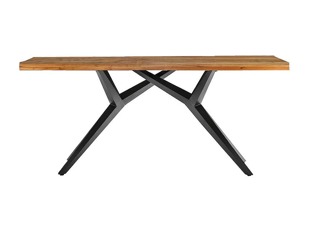 Massivholztisch in Teakfarben und Schwarz Einlegearbeit