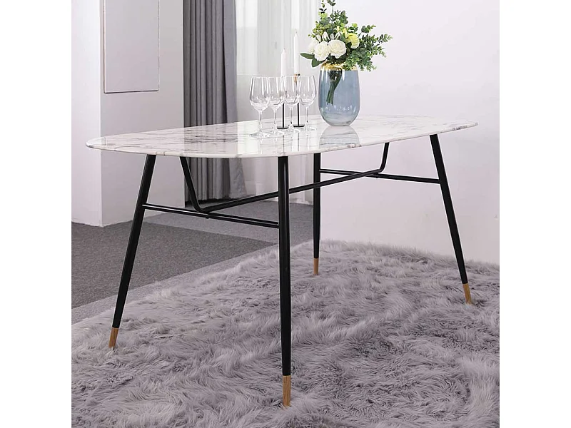 Retro Esszimmertisch Marmoroptik Glasplatte Metallgestell