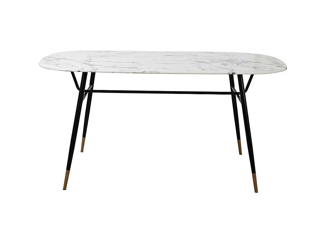 Retro Esszimmertisch Marmoroptik Glasplatte Metallgestell