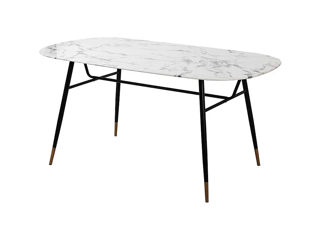 Retro Esszimmertisch Marmoroptik Glasplatte Metallgestell