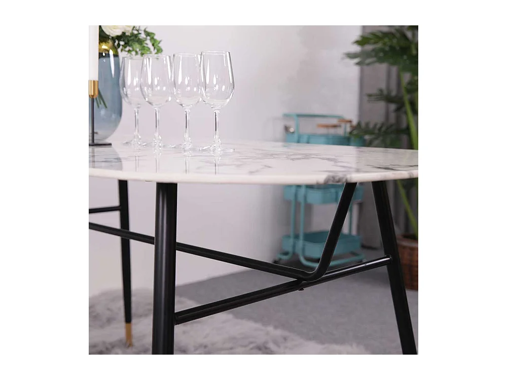 Retro Esszimmertisch Marmoroptik Glasplatte Metallgestell