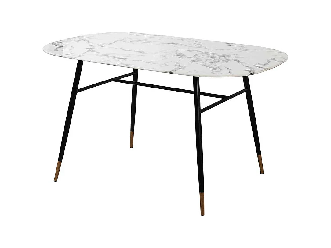 Retro Esszimmertisch Marmoroptik Glasplatte Metallgestell