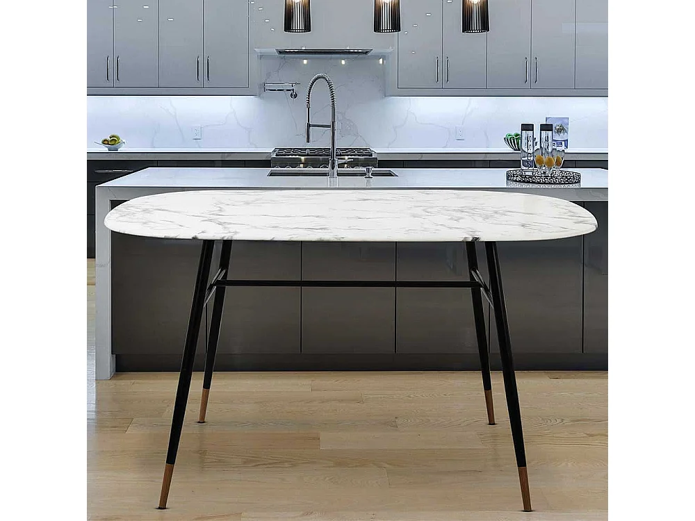 Retro Esszimmertisch Marmoroptik Glasplatte Metallgestell