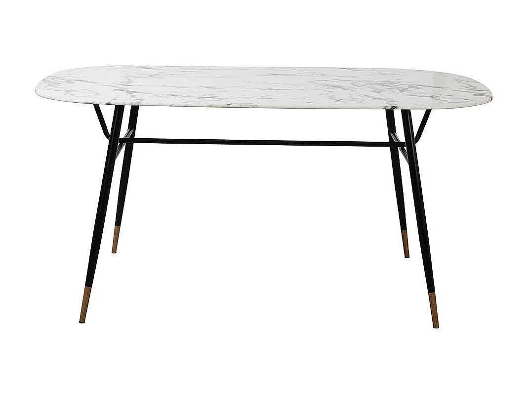 Retro Esszimmertisch Marmoroptik Glasplatte Metallgestell