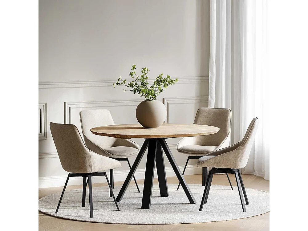 Runder Esstisch in Eichefarben und Schwarz 130 cm breit