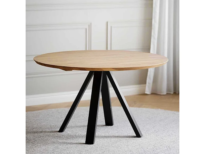 Runder Esstisch in Eichefarben und Schwarz 130 cm breit