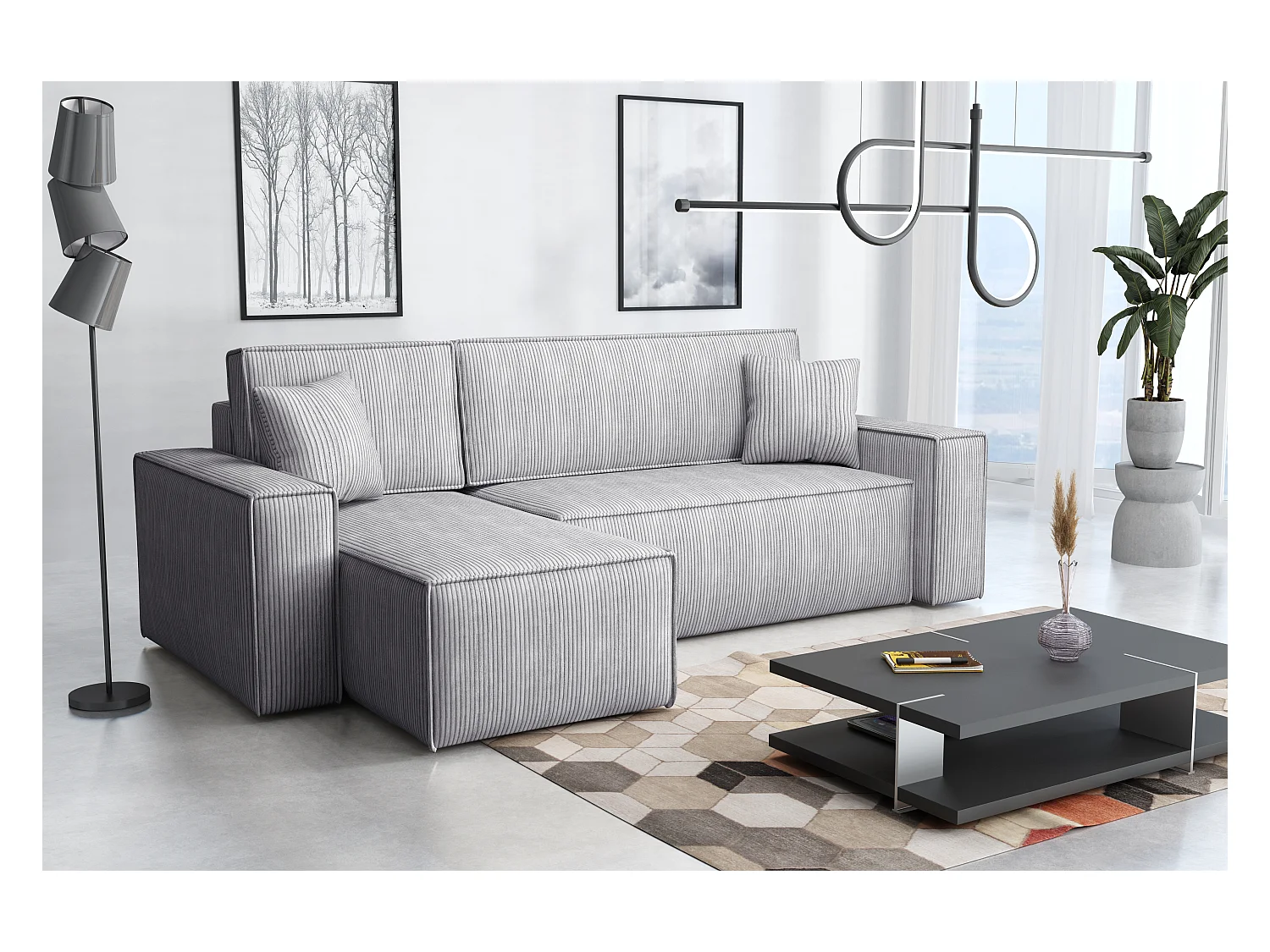 Canapé d’angle DENIS L avec fonction lit 135x200 Poso 110