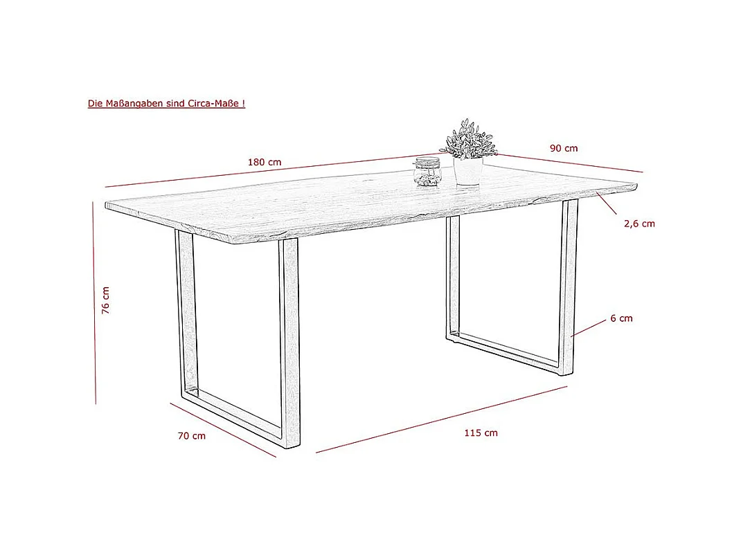 Esszimmertisch aus Akazie Massivholz und Metall Bügelgestell