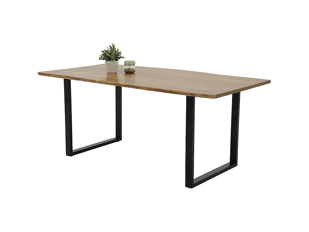 Esszimmertisch aus Akazie Massivholz und Metall Bügelgestell