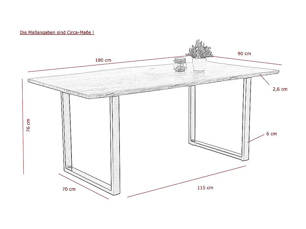 Esszimmertisch aus Akazie Massivholz und Metall Bügelgestell