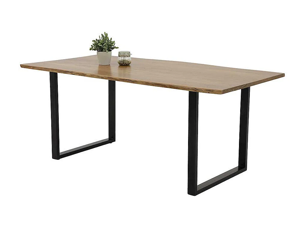 Esszimmertisch aus Akazie Massivholz und Metall Bügelgestell