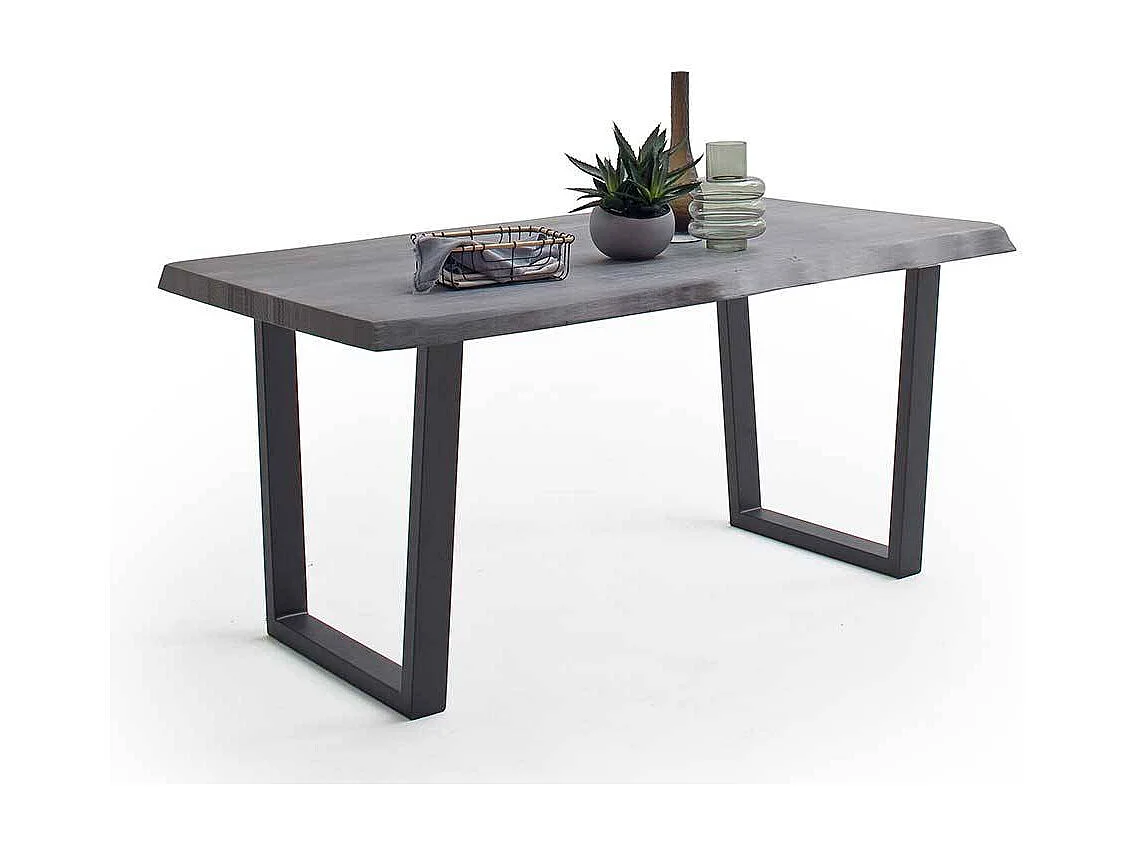 Esstisch Holztisch mit Baumkante und Bügelgestell