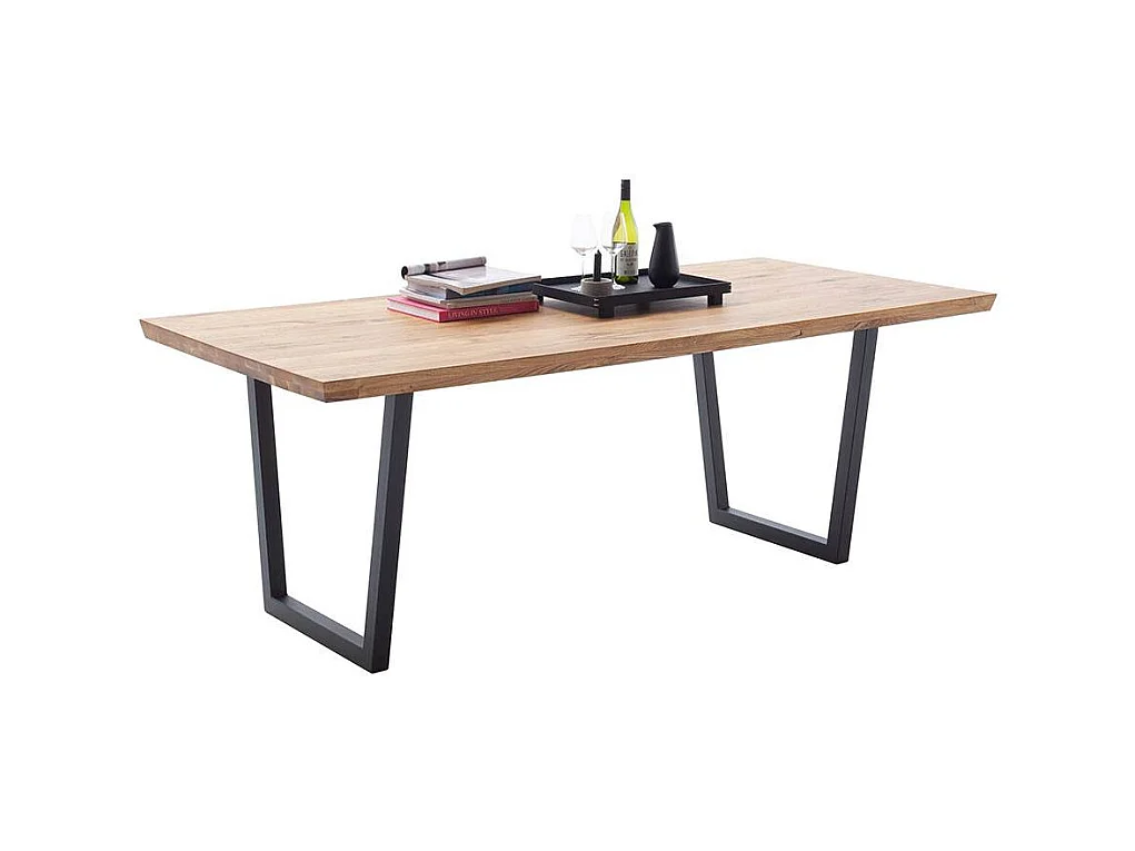 Esstisch Küchentisch aus Balkeneiche Massivholz und Stahl