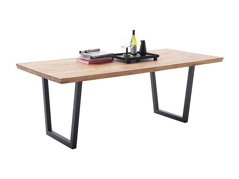 Esstisch Küchentisch aus Balkeneiche Massivholz und Stahl