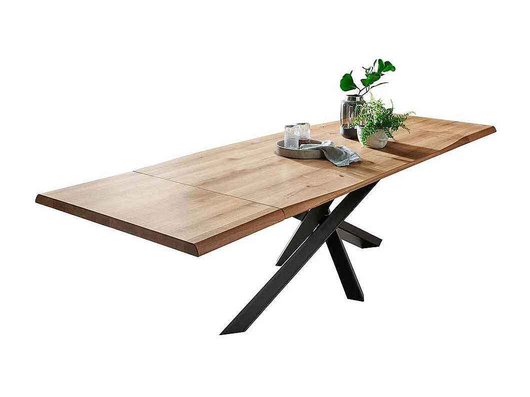 Esszimmertisch aus Wildeiche Massivholz und Stahl Spider Gestell