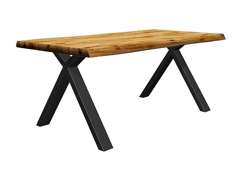 Tisch mit Baumkanten aus Eiche Massivholz und Metall X Gestell