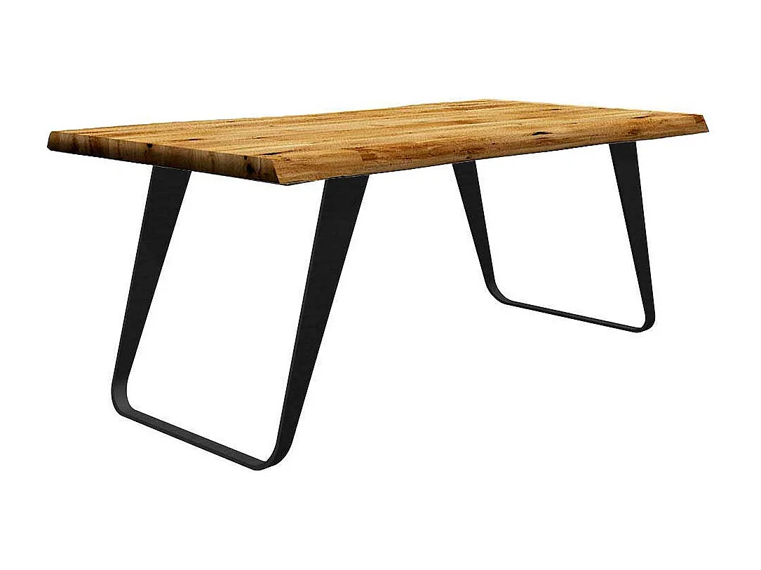Tisch Baumkante Bügelgestell aus Eiche Massivholz Metall