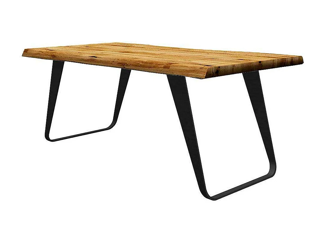 Tisch Baumkante Bügelgestell aus Eiche Massivholz Metall