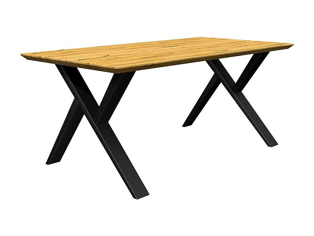Holztisch mit Metallgestell aus Eiche und Metall Schweizer Kante
