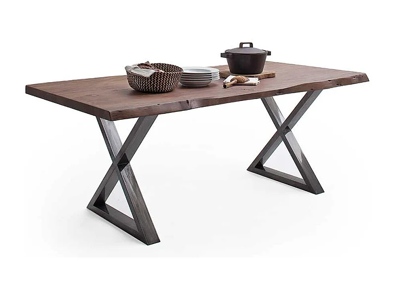 Esstisch Holztisch in Walnussfarben mit natürlicher Baumkante