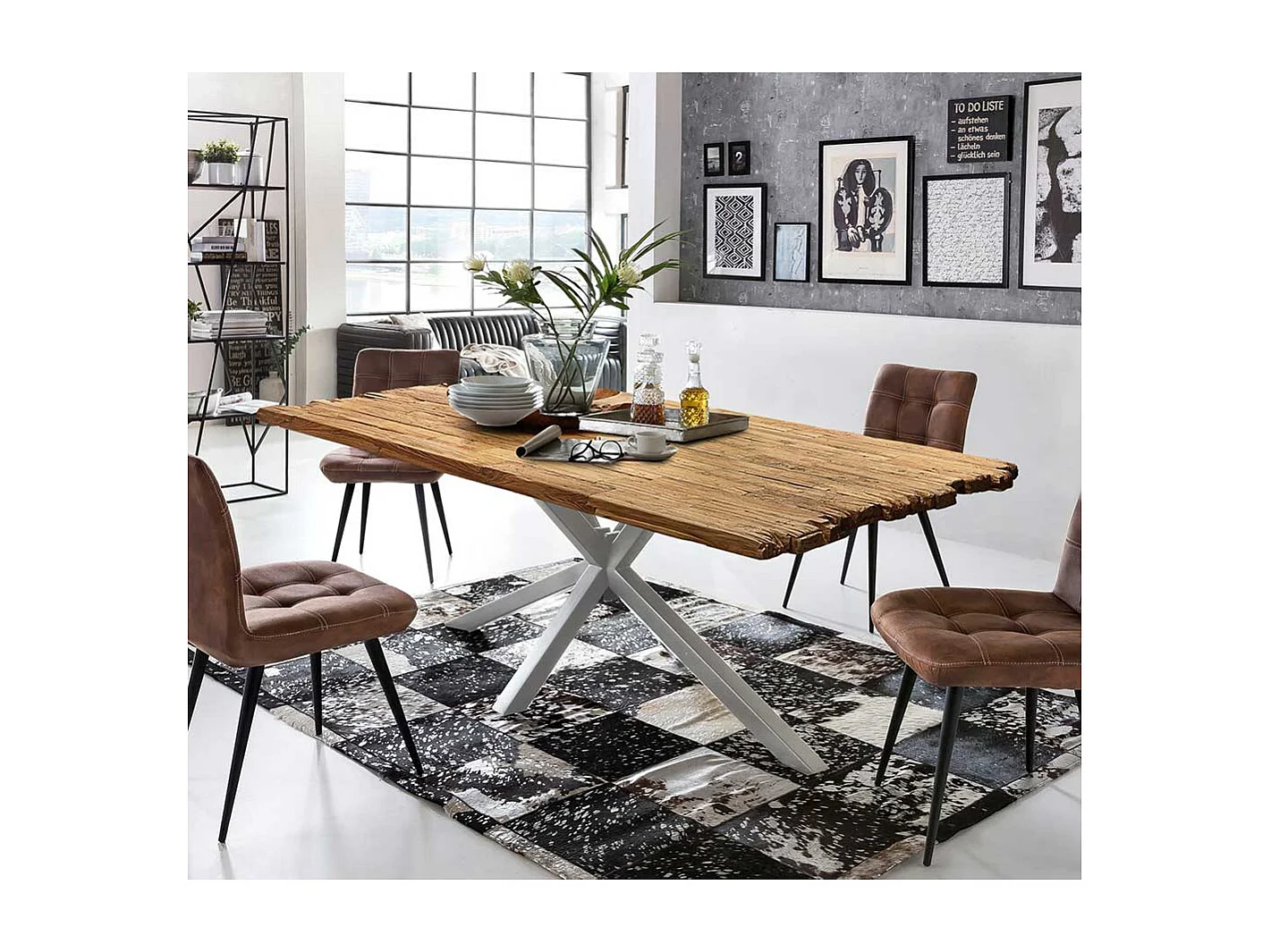 Esszimmertisch aus Teak Recyclingholz Spider Gestell