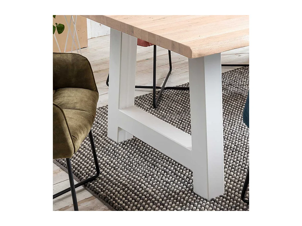 Holztisch Massiv mit Baumkante Platte A Form Gestell