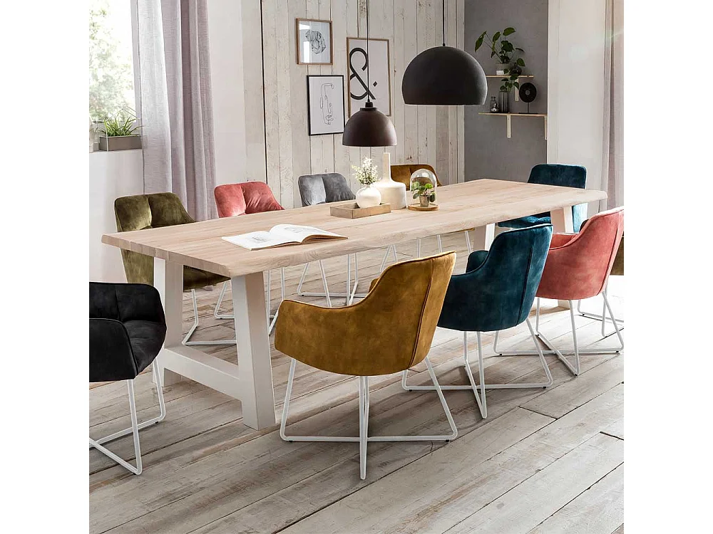 Holztisch Massiv mit Baumkante Platte A Form Gestell