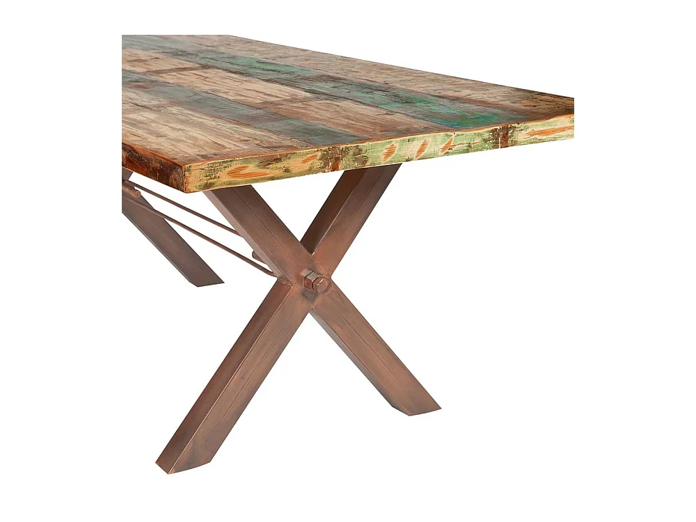 Altholz Esstisch in Bunt X-Füßen aus Eisen
