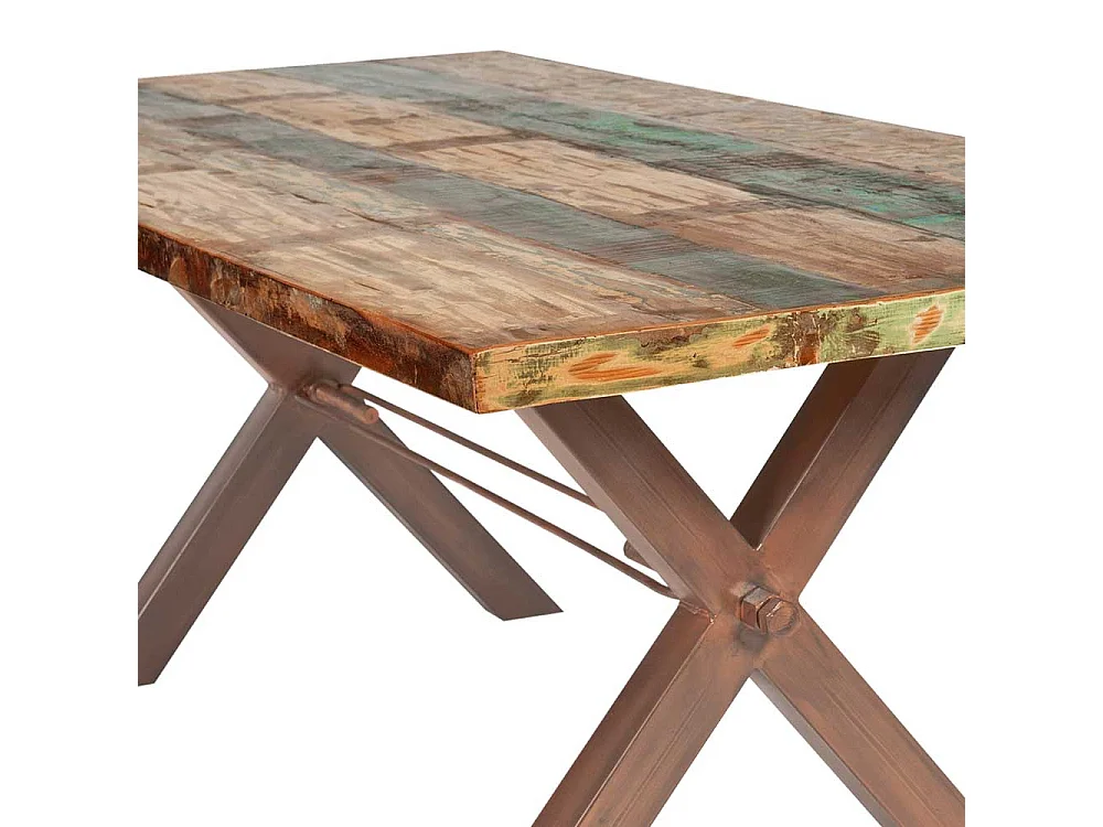 Altholz Esstisch in Bunt X-Füßen aus Eisen