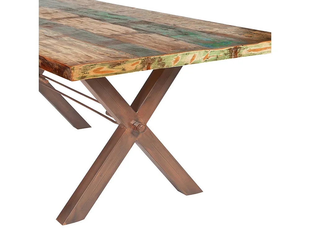 Altholz Esstisch in Bunt X-Füßen aus Eisen