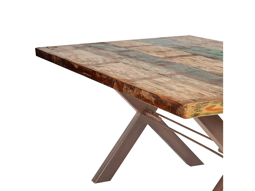 Altholz Esstisch in Bunt X-Füßen aus Eisen