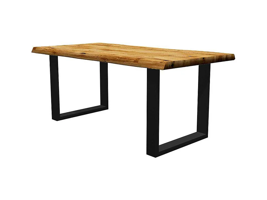 Tisch mit Baumkante und Bügelgestell Eiche Massivholz und Metall