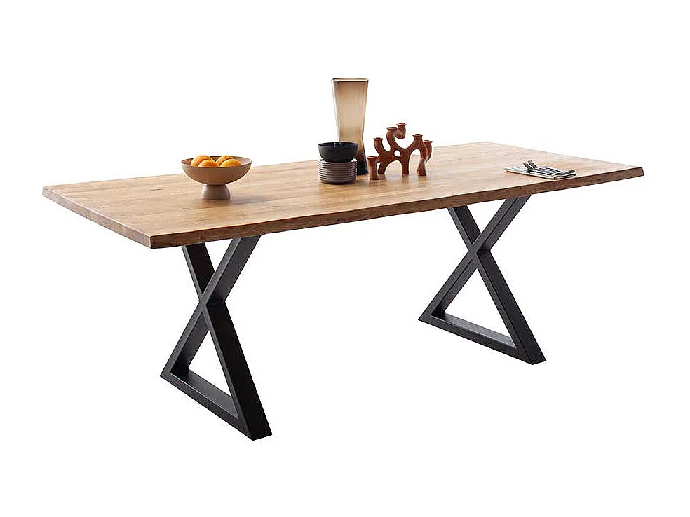 Esstisch Echtholztisch in Wildeichefarben mit X Gestell