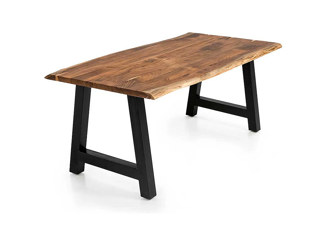 A Gestell Esstisch aus Akazie Massivholz & Metall natürlicher Baumkante