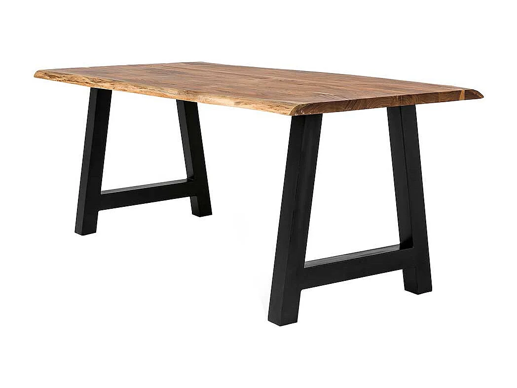 A Gestell Esstisch aus Akazie Massivholz & Metall natürlicher Baumkante