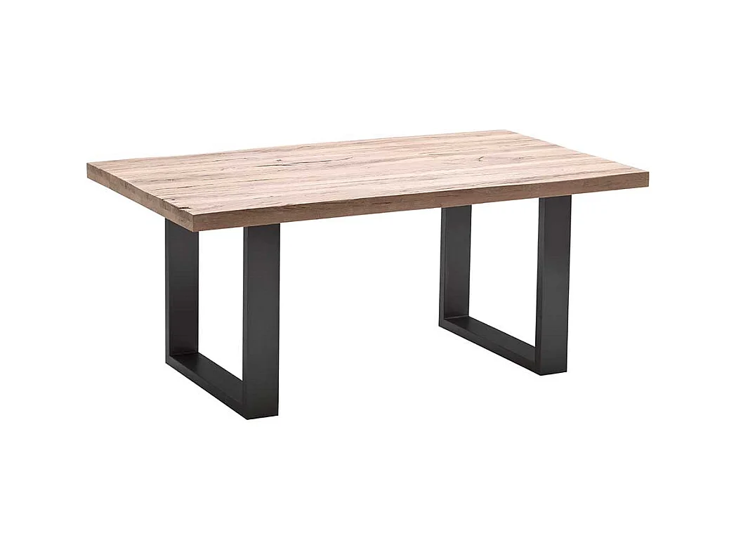 Echtholztisch aus Zerreiche massiv gekälkt Bügelgestell aus Stahl