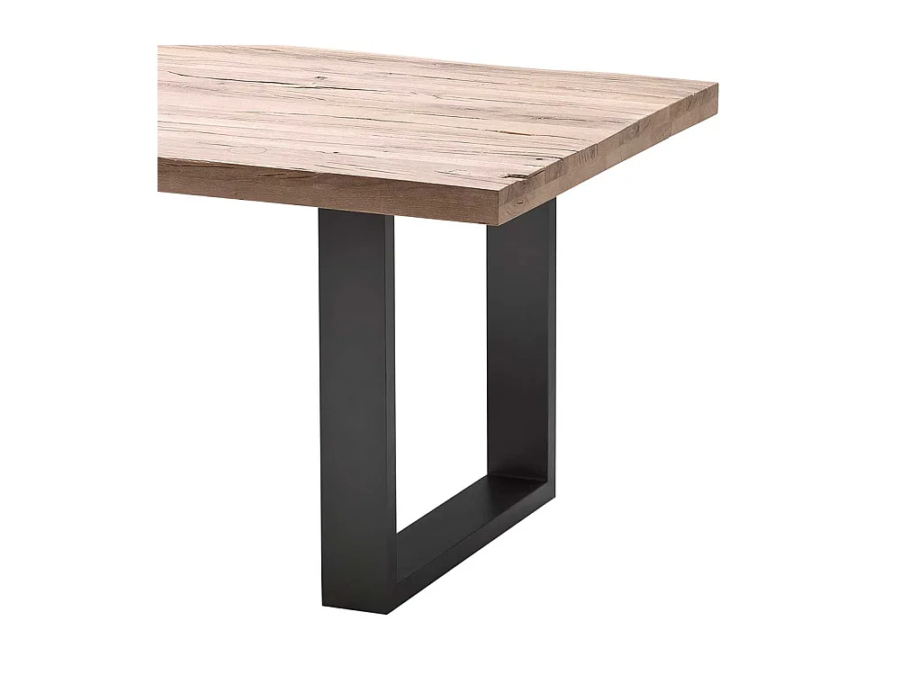 Echtholztisch aus Zerreiche massiv gekälkt Bügelgestell aus Stahl