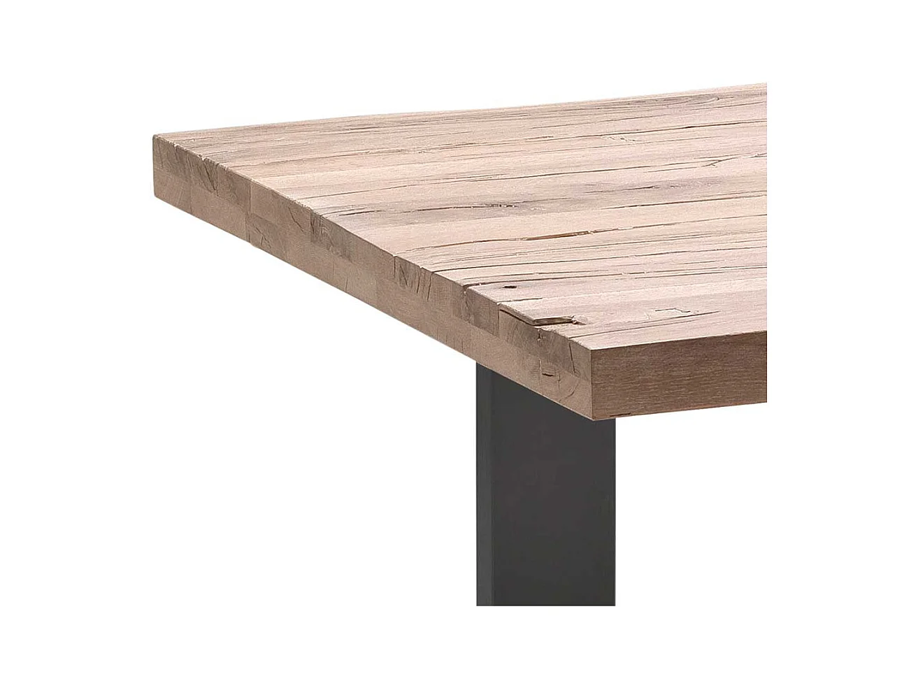 Echtholztisch aus Zerreiche massiv gekälkt Bügelgestell aus Stahl