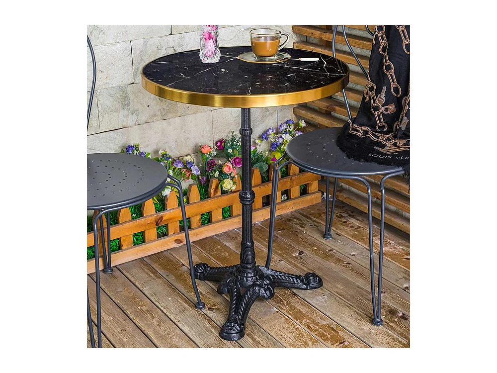 Beistelltischchen in Messingfarben und Schwarz runder Marmorplatte