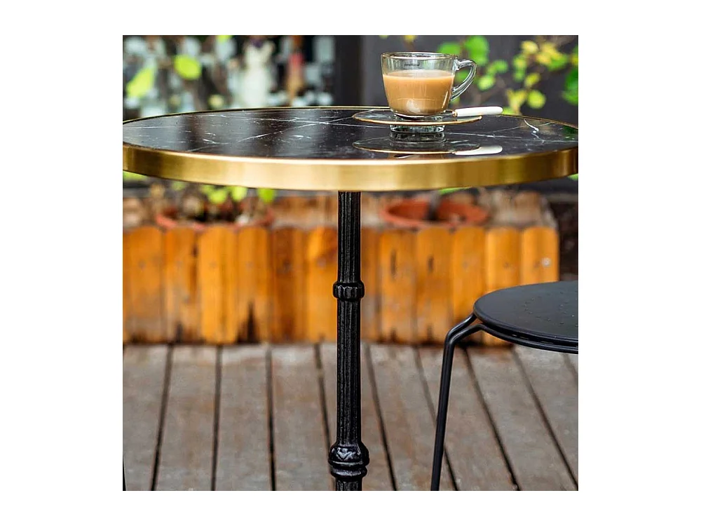 Beistelltischchen in Messingfarben und Schwarz runder Marmorplatte