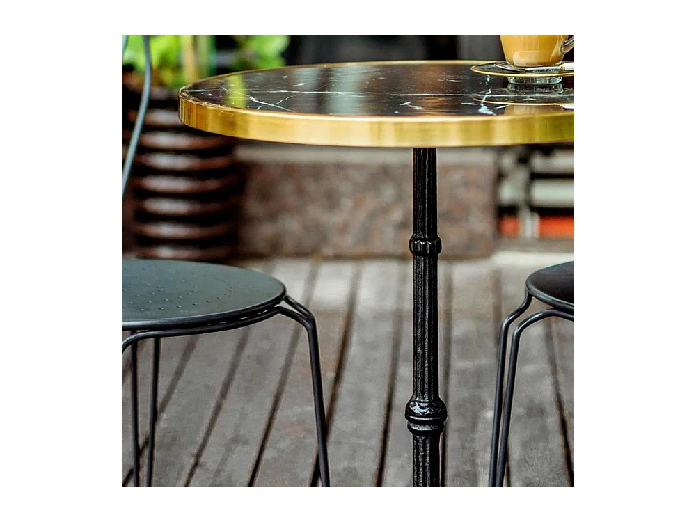 Beistelltischchen in Messingfarben und Schwarz runder Marmorplatte