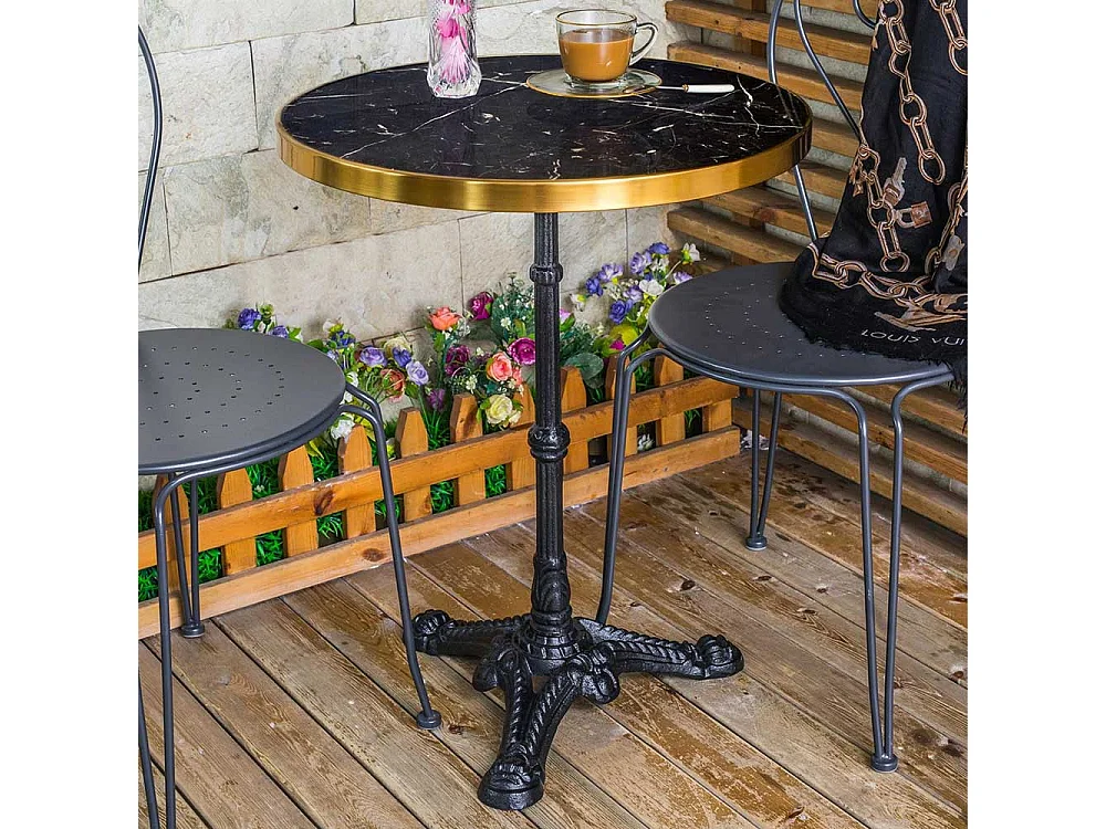 Beistelltischchen in Messingfarben und Schwarz runder Marmorplatte