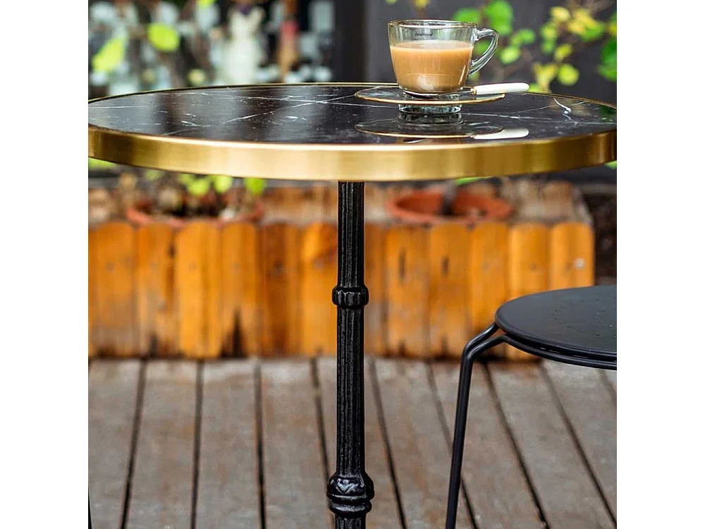 Beistelltischchen in Messingfarben und Schwarz runder Marmorplatte