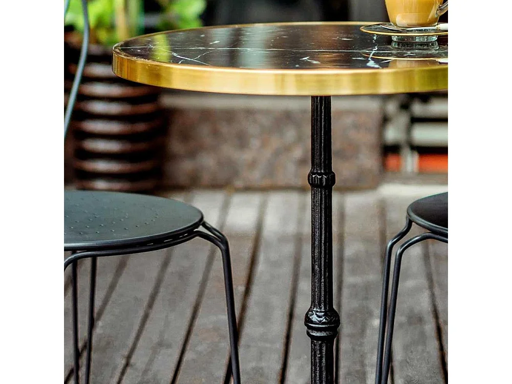 Beistelltischchen in Messingfarben und Schwarz runder Marmorplatte