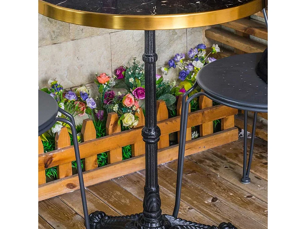 Beistelltischchen in Messingfarben und Schwarz runder Marmorplatte