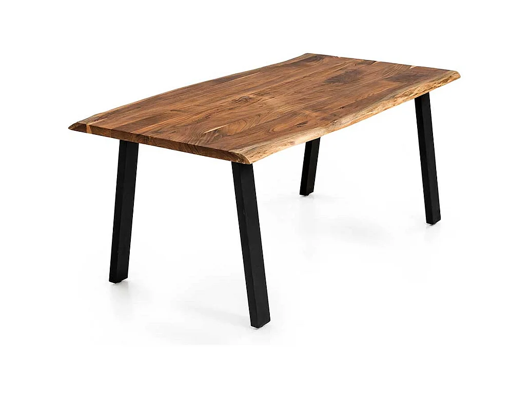 Holztisch massiv aus Akazie und Metall natürlicher Baumkante