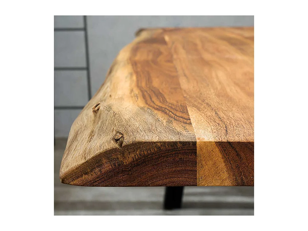 Holztisch massiv aus Akazie und Metall natürlicher Baumkante