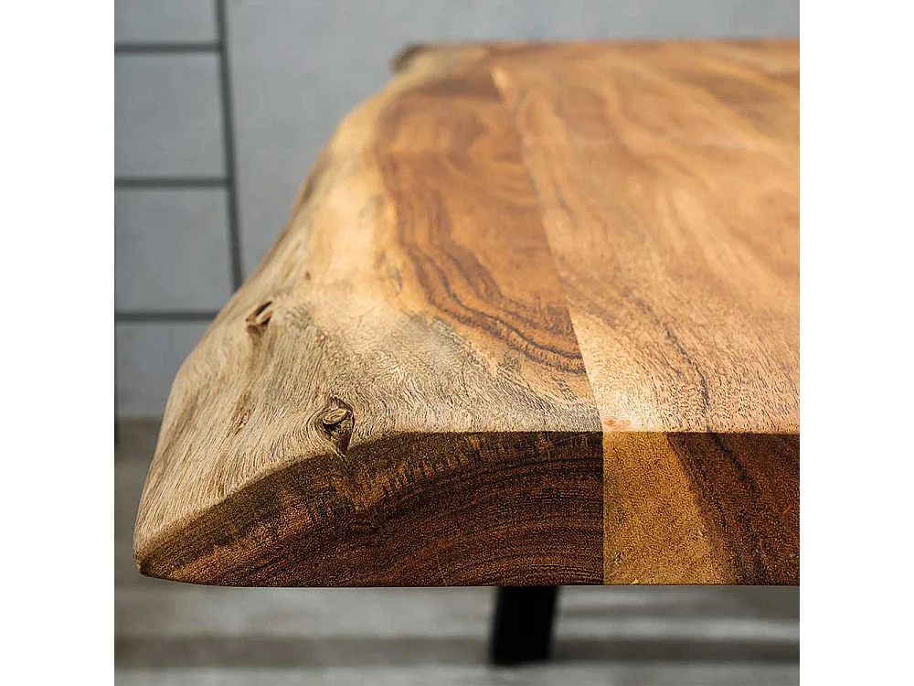 Holztisch massiv aus Akazie und Metall natürlicher Baumkante