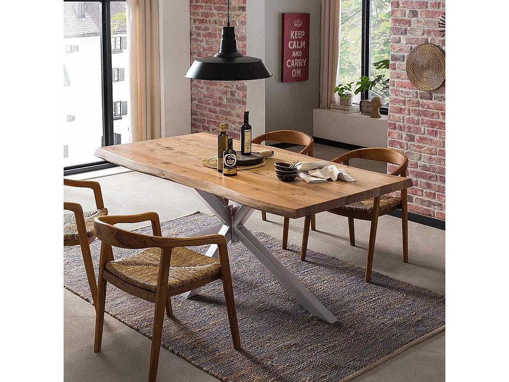 Tisch Esszimmer in Akazie und Altsilberfarben Spider Gestell