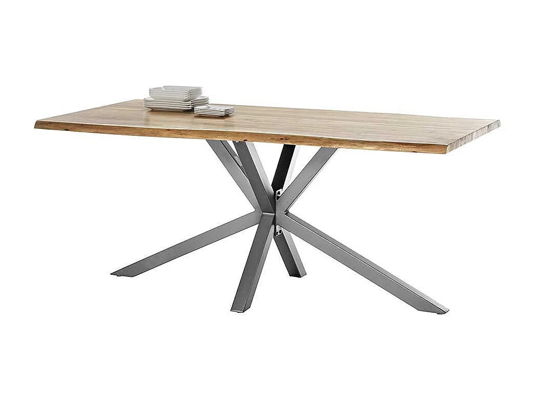 Tisch Esszimmer in Akazie und Altsilberfarben Spider Gestell